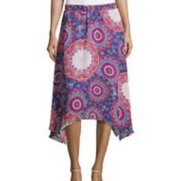 Laundry By Shelli Segal Printed Handkerchief Hem Skirt Size 10 - Picture 1 of 5